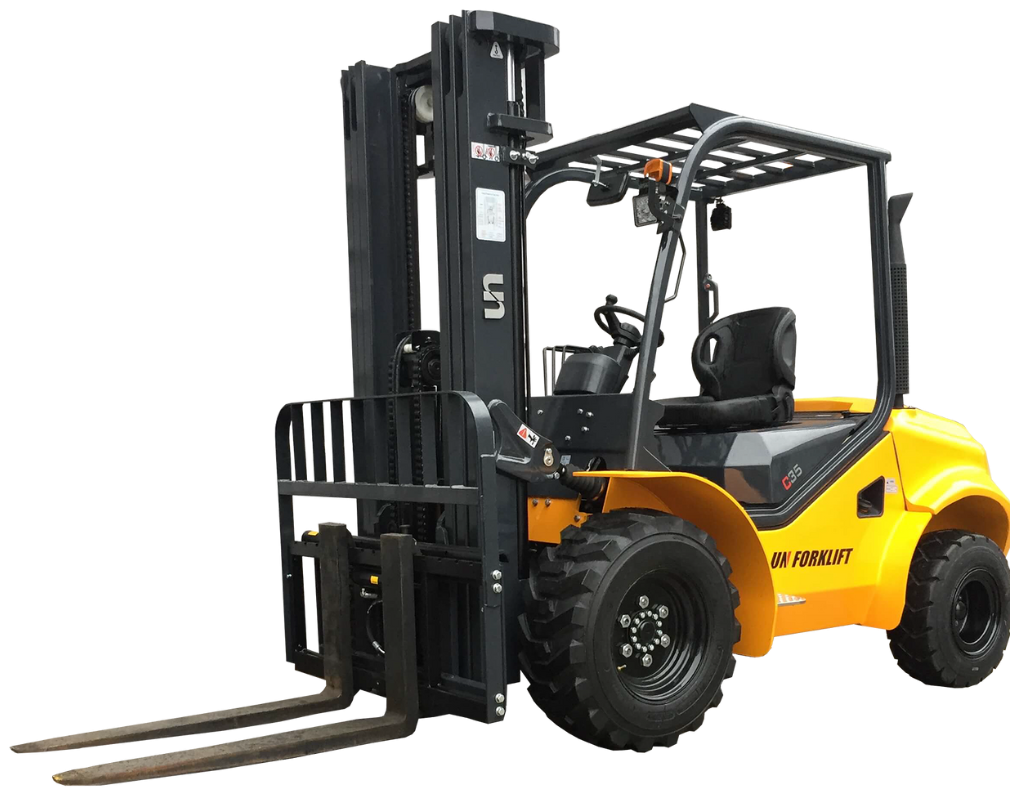 a yellow forklift with a black background